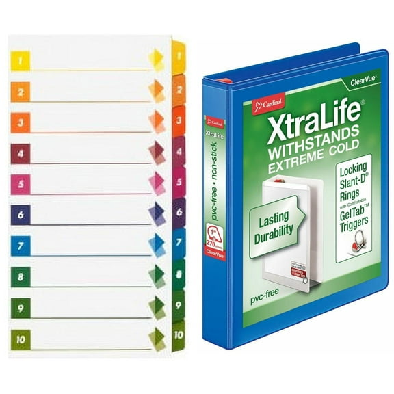 Cardinal Xtralife ClearVue Locking Slant-D Binders and Sparco Table of Contents Index Dividers Bundle