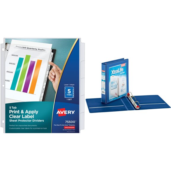 Cardinal Xtralife ClearVue Locking Slant-D Binders with Avery Index Maker Clear Pocket View Dividers Bundle