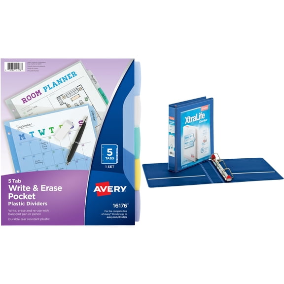 Cardinal Xtralife ClearVue Locking Slant-D Binders with Avery Translucent Write-On Dividers with Pockets Bundle