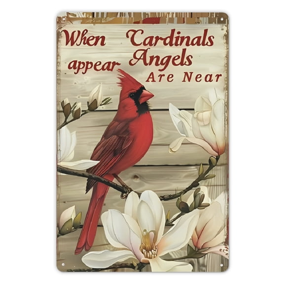 Cardinal &amp; Angel Metal Sign - Rustic Floral Design, Waterproof Outdoor Decor, 12x8 Inches Decorative Sign &amp; Plaque