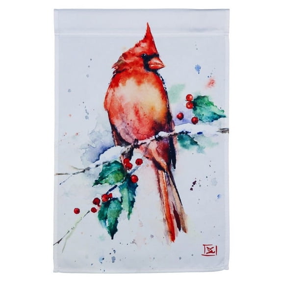 Cardinal and Holly Garden Flag 2 Sided Decorative