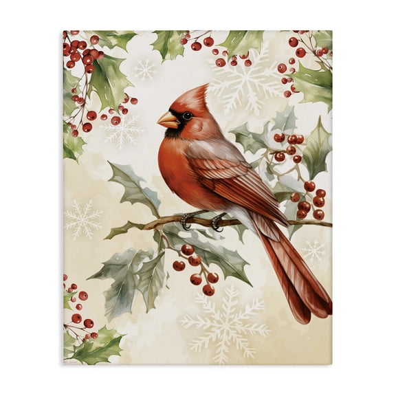 Stupell Industries Cardinal on Holly Branch Canvas Wall Art, design by Nicole DeCamp, 48 x 36