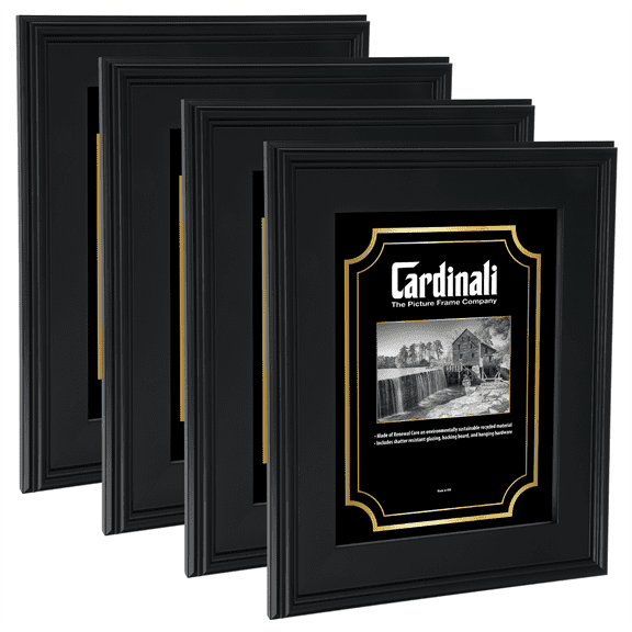 Cardinali Plein Air, Black 8x10" - Set of 4 - Picture Frame with Acrylic Glazing & Cardboard Backing, for Photography or Canvas Frame, 3 Wide Moulding, 1/2 Rabbet Depth, D-Ring Hangers Included