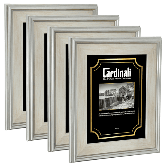 Cardinali Plein Air, Silver 16x20" - Set of 4 - Picture Frame with Acrylic Glazing & Cardboard Backing, for Photography or Canvas Frame, 3 Wide Moulding, 1/2 Rabbet Depth, D-Ring Hangers Included