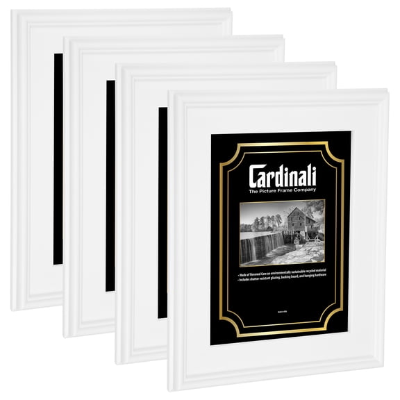 Cardinali Plein Air, White 11x14" - Set of 4 - Picture Frame with Acrylic Glazing & Cardboard Backing, for Photography or Canvas Frame, 3 Wide Moulding, 1/2 Rabbet Depth, D-Ring Hangers Included