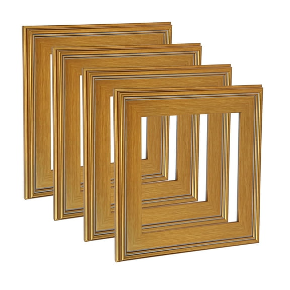Cardinali Plein Aire Gold 18x18" Open Back Frames for Canvas Art - Box of 4, 3" Wide Moulding w/ Raised Edge -1/2" Rabbet Depth- Timeless Picture Frame for Canvas - Made in USA, No Glass or Backing