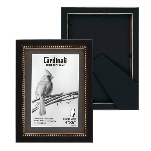 Cardinali Winston Tabletop Frame, 3 Pack, 4x6" Black with Gold Bead Picture Frame for Desk & Mantel Decor, Hand Finished Beaded Border, Easel Back, Shatter-Resistant Acrylic Glazing, Made in the USA