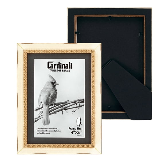 Cardinali Winston Tabletop Frame, 3 Pack, 4x6" Cream with Gold Bead Picture Frame for Desk & Mantel Decor, Hand Finished Beaded Border, Easel Back, Shatter-Resistant Acrylic Glazing, Made in the USA