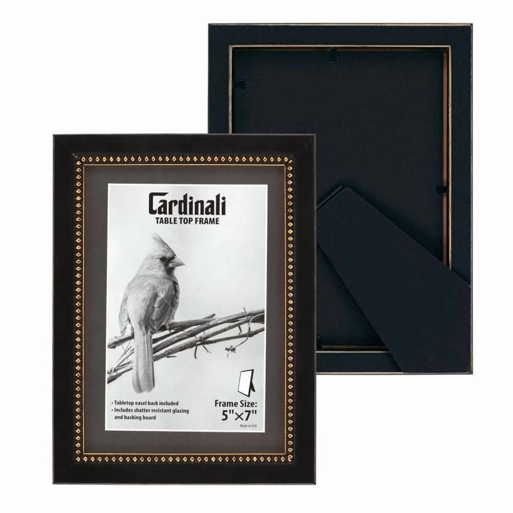 Cardinali Winston Tabletop Frame, 3 Pack, 5x7" Black with Gold Bead Picture Frame for Desk & Mantel Decor, Hand Finished Beaded Border, Easel Back, Shatter-Resistant Acrylic Glazing, Made in the USA