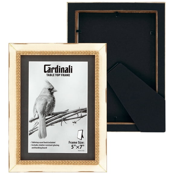 Cardinali Winston Tabletop Frame, 3 Pack, 5x7" Cream with Gold Bead Picture Frame for Desk & Mantel Decor, Hand Finished Beaded Border, Easel Back, Shatter-Resistant Acrylic Glazing, Made in the USA