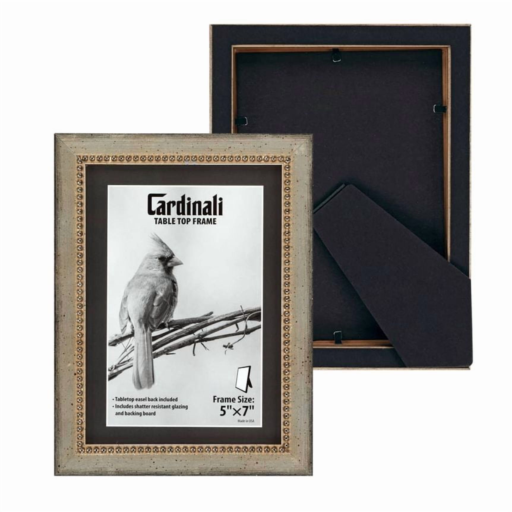 Cardinali Winston Tabletop Frame, 3 Pack, 5x7" Silver Beaded Picture Frame for Desk & Mantel Decor, Hand Finished Beaded Border, Easel Back, Shatter-Resistant Acrylic Glazing, Made in the USA