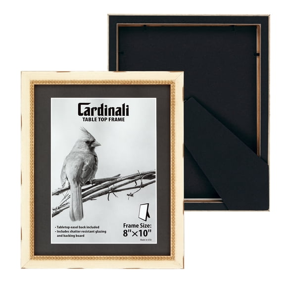 Cardinali Winston Tabletop Frame, 3 Pack, 8x10" Cream with Gold Bead Picture Frame for Desk & Mantel Decor, Hand Finished Beaded Border, Easel Back, Shatter-Resistant Acrylic Glazing, Made in the USA