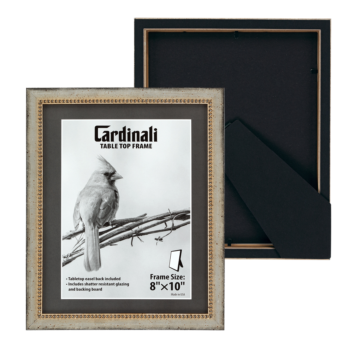 Cardinali Winston Tabletop Frame, 3 Pack, 8x10" Silver Beaded Picture Frame for Desk & Mantel Decor, Hand Finished Beaded Border, Easel Back, Shatter-Resistant Acrylic Glazing, Made in the USA