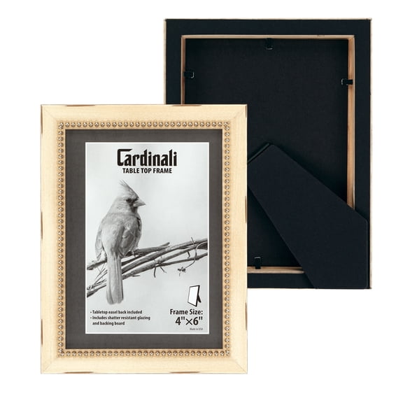 Cardinali Winston Tabletop Frame, 4x6" Cream with Silver Bead Picture Frame for Desk & Mantel Decor, Hand Finished Beaded Border, Easel Back, Shatter-Resistant Acrylic Glazing, Made in the USA