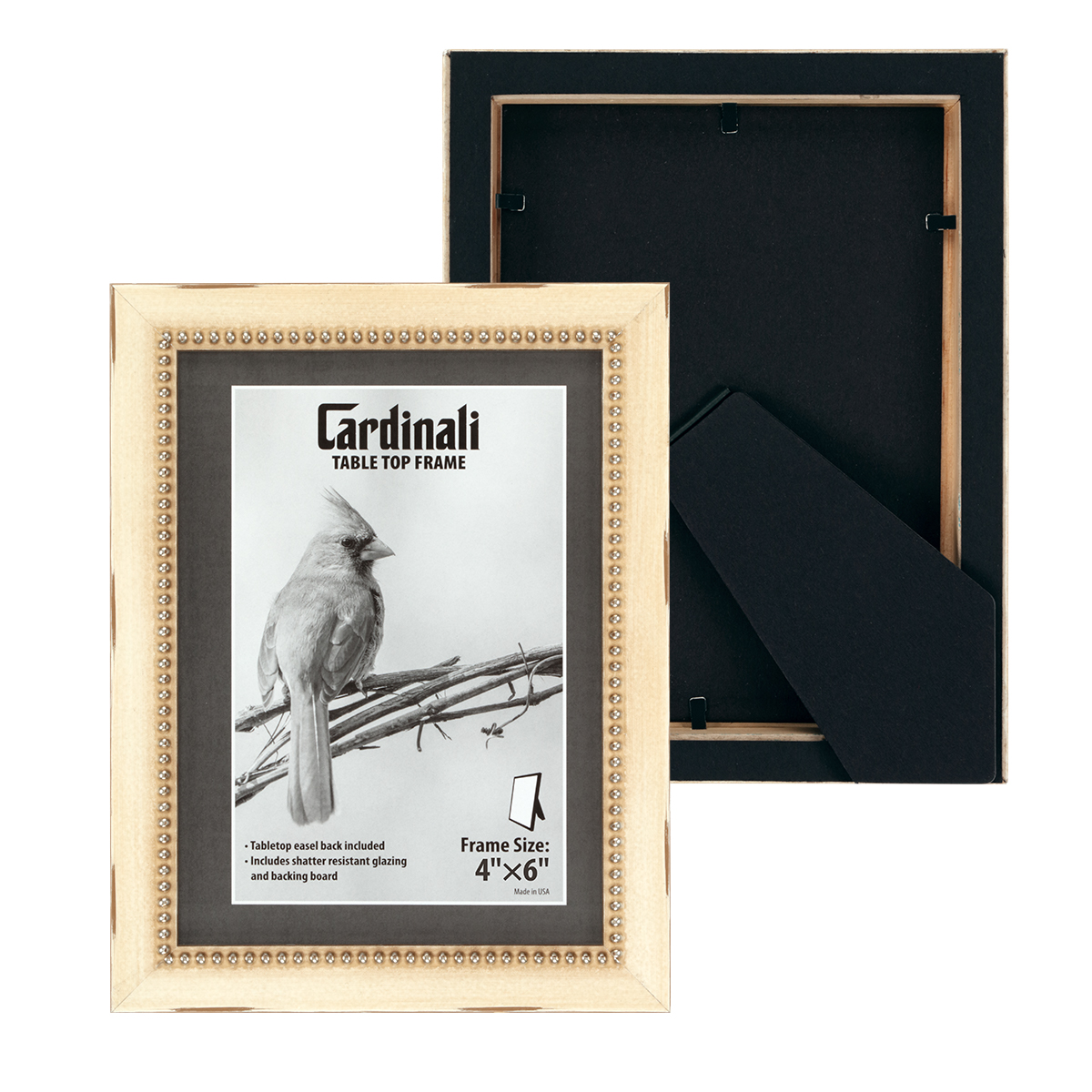Cardinali Winston Tabletop Frame, 4x6" Cream with Silver Bead Picture Frame for Desk & Mantel Decor, Hand Finished Beaded Border, Easel Back, Shatter-Resistant Acrylic Glazing, Made in the USA