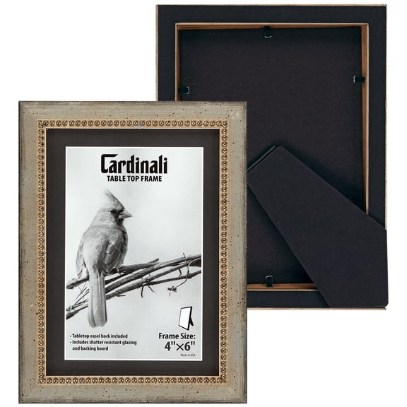 Cardinali Winston Tabletop Frame, 4x6" Silver Beaded Picture Frame for Desk & Mantel Decor, Hand Finished Beaded Border, Easel Back, Shatter-Resistant Acrylic Glazing, Made in the USA