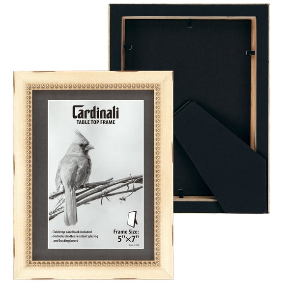 Cardinali Winston Tabletop Frame, 5x7" Cream with Silver Bead Picture Frame for Desk & Mantel Decor, Hand Finished Beaded Border, Easel Back, Shatter-Resistant Acrylic Glazing, Made in the USA