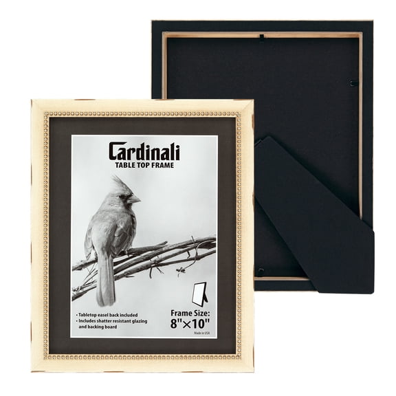 Cardinali Winston Tabletop Frame, 8x10" Cream with Silver Bead Picture Frame for Desk & Mantel Decor, Hand Finished Beaded Border, Easel Back, Shatter-Resistant Acrylic Glazing, Made in the USA