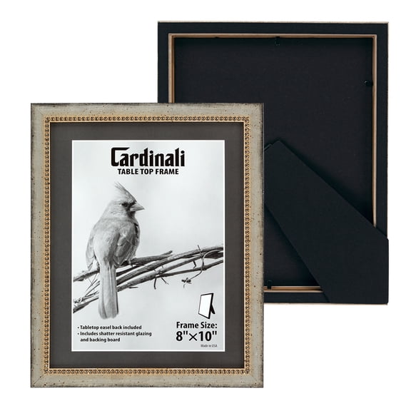 Cardinali Winston Tabletop Frame, 8x10" Silver Beaded Picture Frame for Desk & Mantel Decor, Hand Finished Beaded Border, Easel Back, Shatter-Resistant Acrylic Glazing, Made in the USA