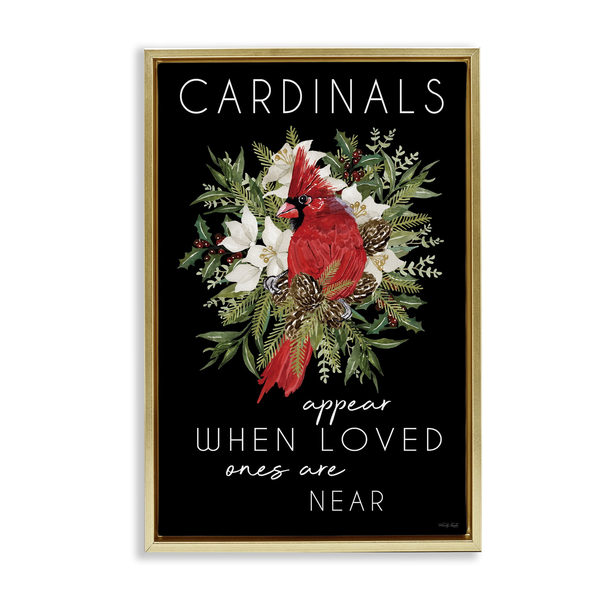 Cardinals Appear Seasonal Sentiment Gold Framed Floater Canvas Wall Art, design by Cindy Jacobs