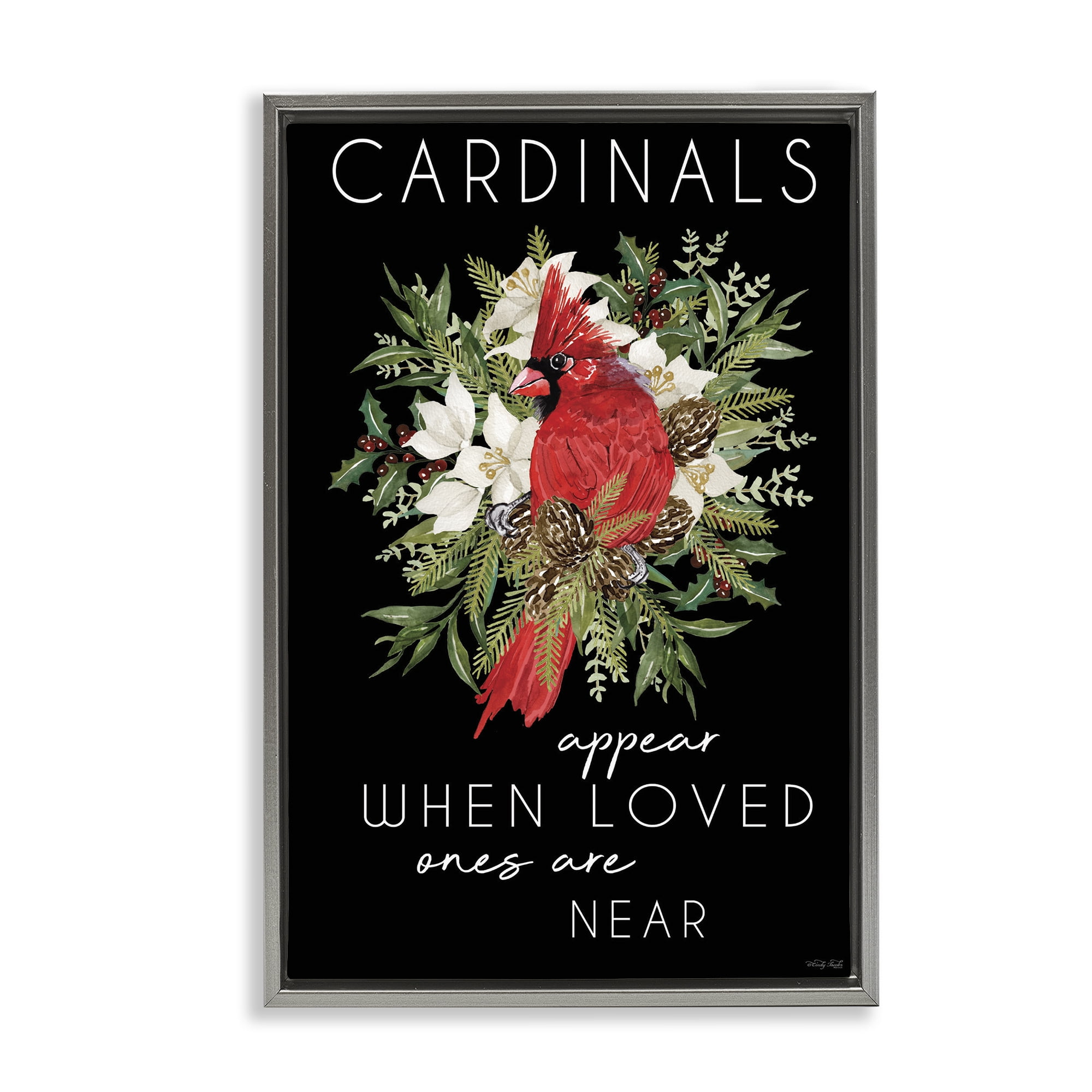 Cardinals Appear Seasonal Sentiment Gray Framed Floater Canvas Wall Art, design by Cindy Jacobs