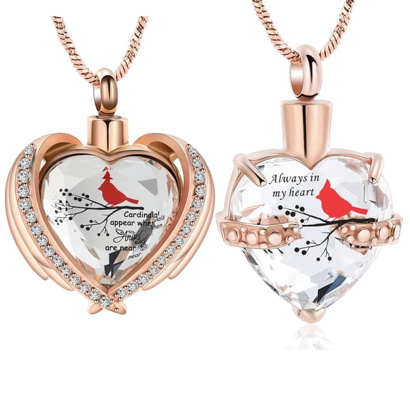 Cardinals Appear When Angel Near - Heart Urn Pendant Memory Necklace for Cremation Ashes Holder Memorial Jewelry