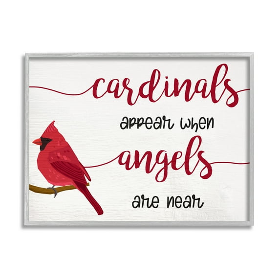 Cardinals Appear when Angels are Near Sympathetic Phrase 14 in x 11 in Framed Painting Art Prints, by Stupell Home Décor
