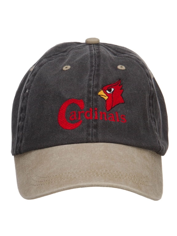 Cardinals Bird Embroidered Washed Two Tone Cap - Black Khaki OSFM