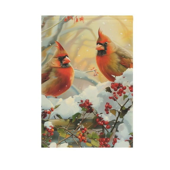 Cardinals Bird on Garden Fence Garden Flag 12X18 Double Sided Yard Flags for Outside Outdoor All Seasonal Decoration