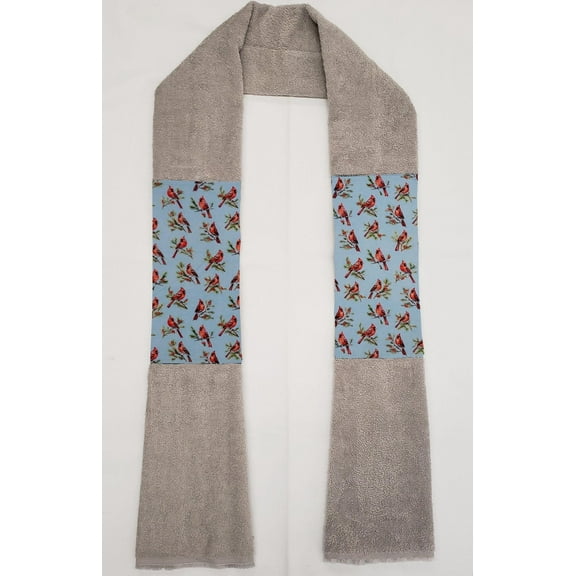 Cardinals Birds & Berries Kitchen Towel Boa / Scarf by Penny's Needful Things (Towel Color: Gray) (Blue)