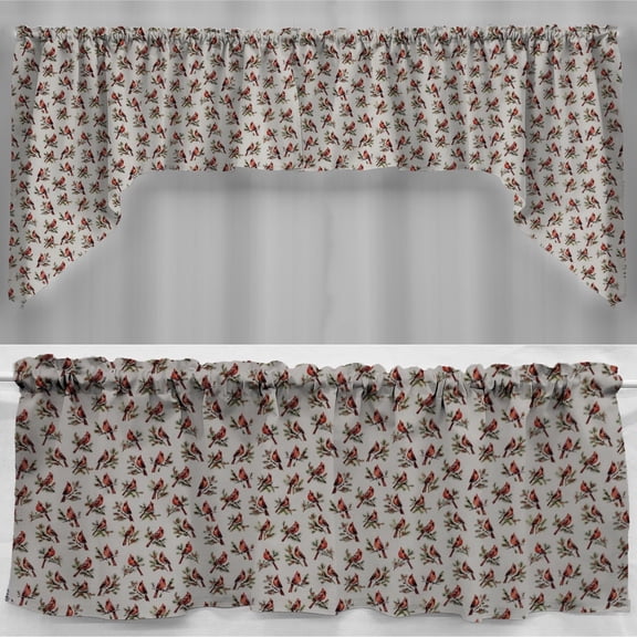 Cardinals Birds & Berries Swag Panels by Penny's Needful Things (Set of 2) 36 Inch Long Swag Panels UNLINED (Cream)