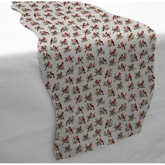 Cardinals Birds & Berries Table Runner by Penny's Needful Things (5 Feet Long - SCALLOPED) (Cream)