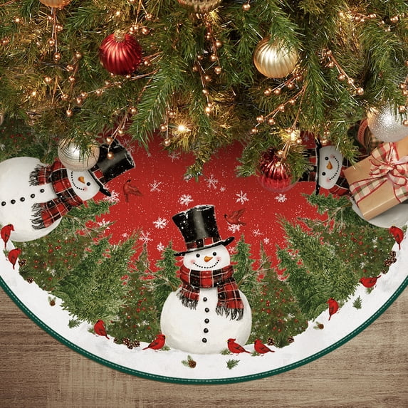 Sm:)e Cardinals Cedar Snowman with Scarf Christmas Tree dress skirt 36 Inch, Christmas Winter Holiday party tree mat indoor outdoor decoration