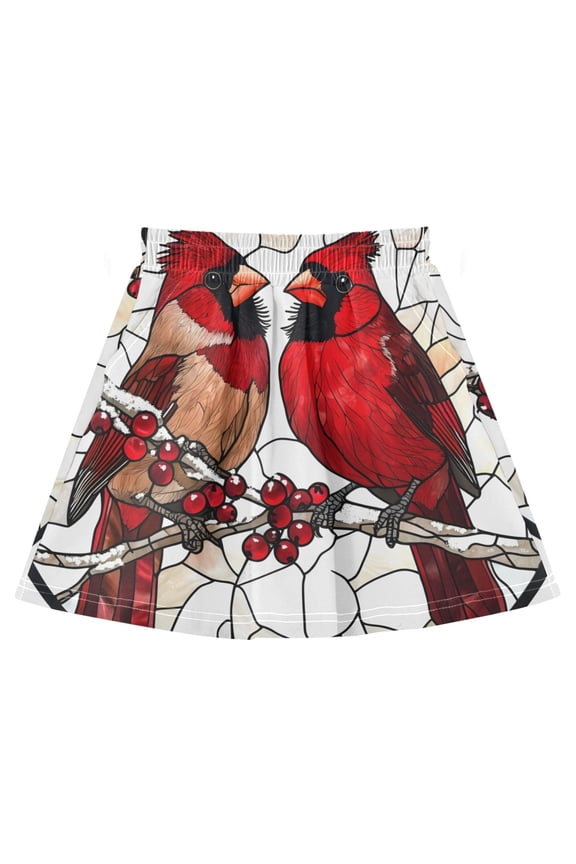 Cardinals Cherry Cotton Skirt Built-in Liner Elastic A-Line Flared Skirt with Pockets