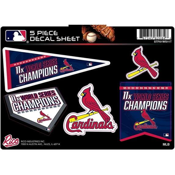 Cardinals Decal Sticker 11X Time Champions 5 Piece Multi Sheet Flat Vinyl Emblem World Series Baseball
