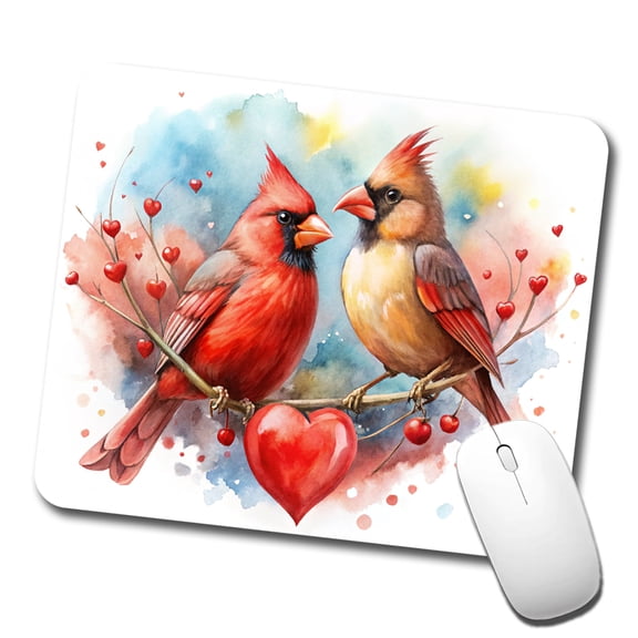 Cardinals In Love With Hearts Valentine's Day Mouse Pad Low Profile Gaming Mat