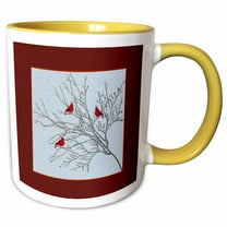 3drose, Cardinals in the Winter, 15oz Two-tone Yellow Mug