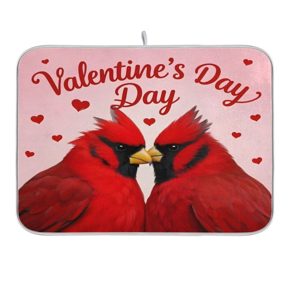 Cardinals in Love Dish Drying Mat for Kitchen Counter 16x18 In Absorbent Microfiber Reversible Mats Dish Drainer Protector Rack Pad for Coffee Bar Table