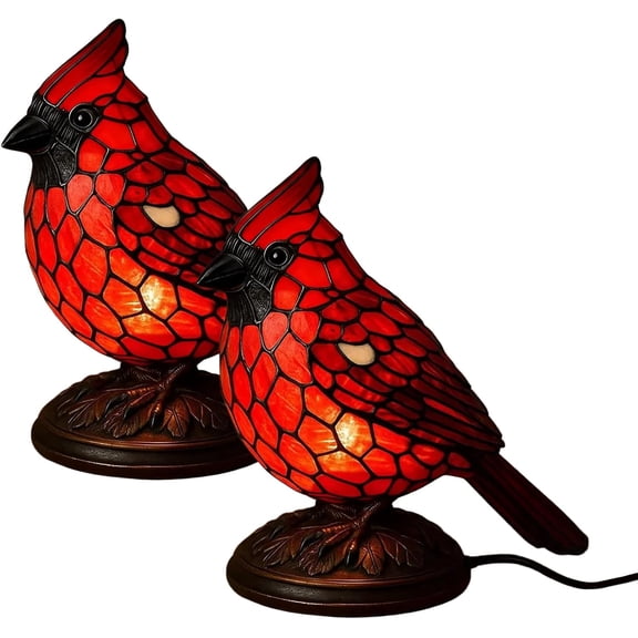 Cardinals Table Lamp Resin Red Bird Night Light for Bedside Living Room Christmas Decor Warm Glow Art Piece for Home Decoration (2)