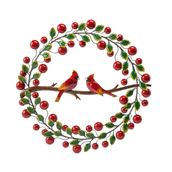 Cardinals and Berries Metal Wreath