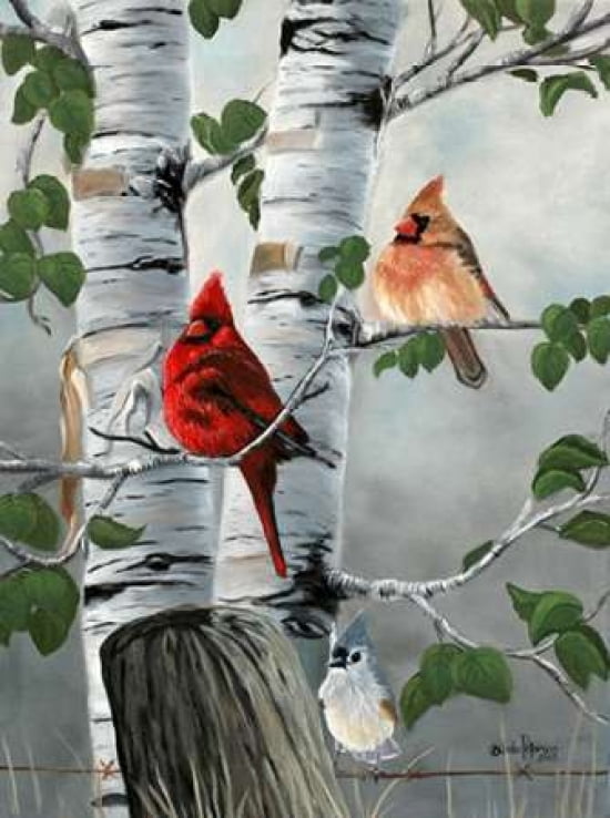 Cardinals and Titmouse Canvas Art - Julie Peterson (18 x 24)