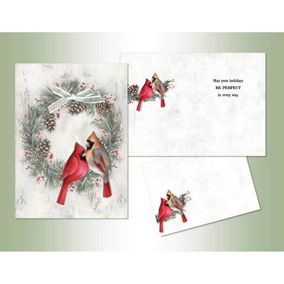 Cardinals and Wreath - Hand Embellished