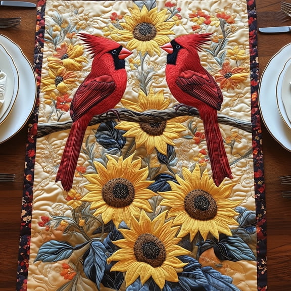 Cardinals in Bloom Quilted Table Runner