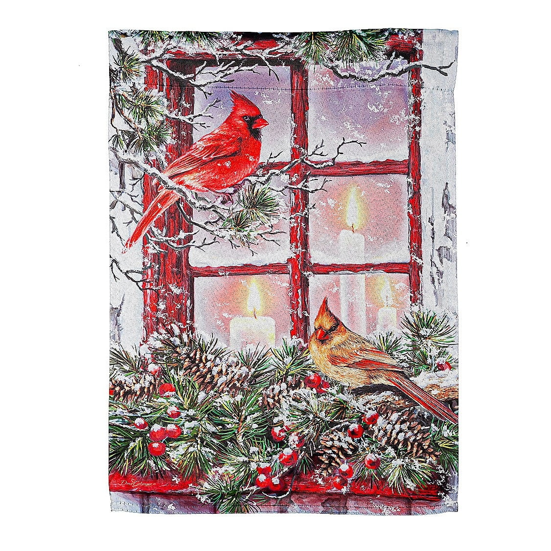 Red and Beige Winter Cardinals Garden Flag