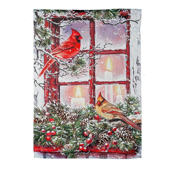 Cardinals in the Window Winter Garden Flag 2 Sided Decorative