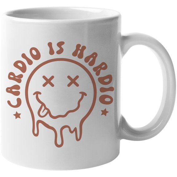 Cardio Is Hardio Pun Art, Gym or Work Out Themed Merch Gift, White 11oz Ceramic Mug