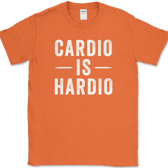 Cardio Is Hardio T-Shirt Funny Gym Fitness Lifting Running Crossfit Tee - Orange, 2XL