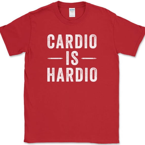 Cardio Is Hardio T-Shirt Funny Gym Fitness Lifting Running Crossfit Tee - Red, S