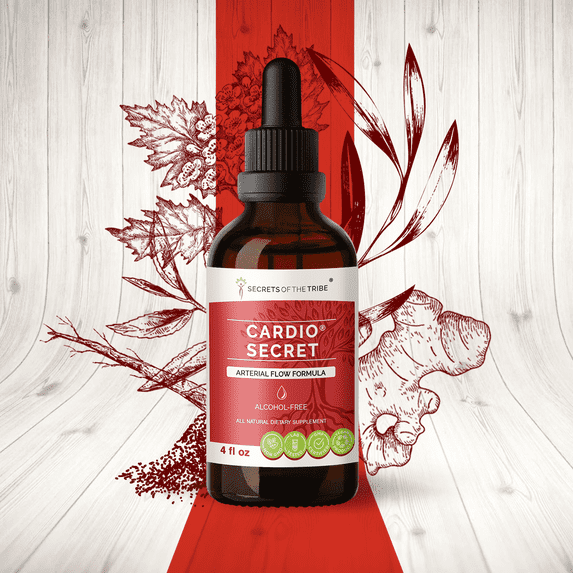 Secrets Of The Tribe Cardio Secret Blend Tincture Dietary Supplement, Natural Extract, Made from Hawthorn, Green tea, Olive, White Willow, Ginger, Parsley 4 oz