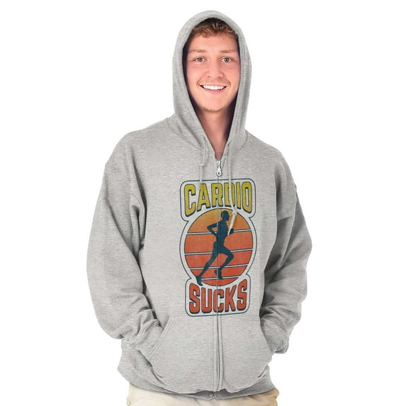 Cardio Sucks Funny Workout Gym Unisex Fleece Graphic Zip Up Hoodie Brisco Brands 2X